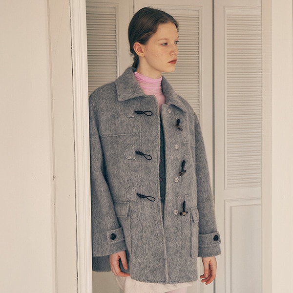 HAIRY DUFFLE HALF COAT GRAY