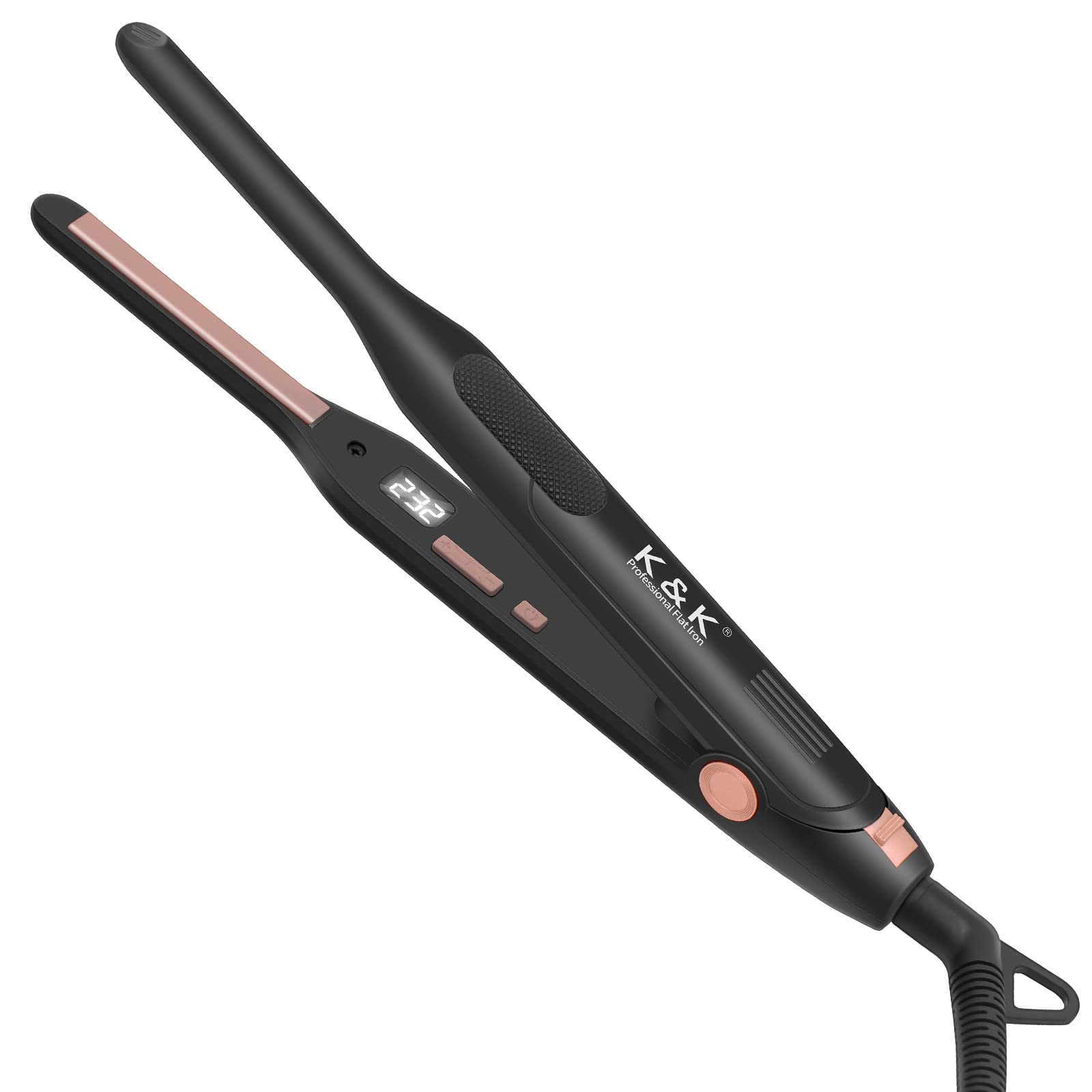 K&K ミニヘアアイロン ストレート＆カール 2way 7mm 男女兼用 最高230℃まで LEDスクリーン付き プロ仕様 温度調整 100-240V 海外対応 自動OFF