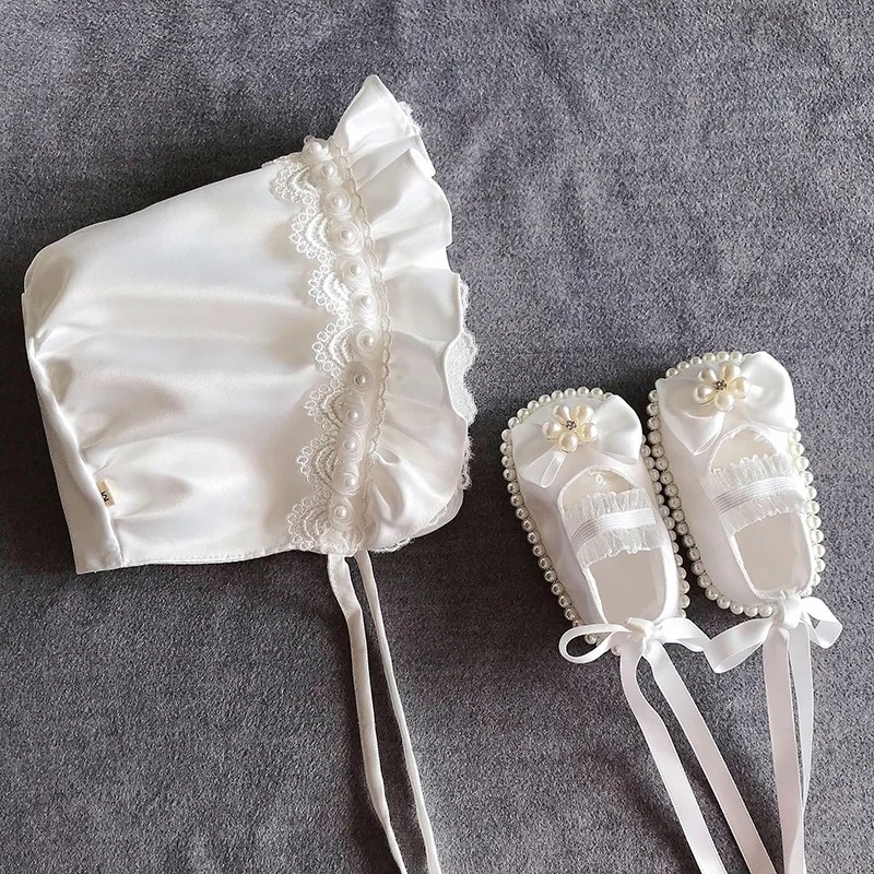 ベビー ベビーシューズと帽子 プリンセスセット サテンパール 満月 百日の宴 ギフト り Diy 完成品 フォトキャップ