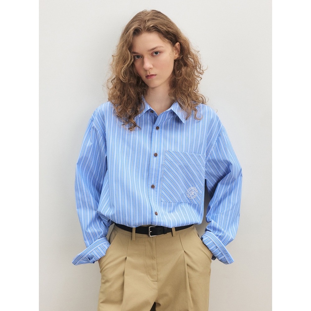 CITYBREEZE ストライプポケットシャツスカイブルー