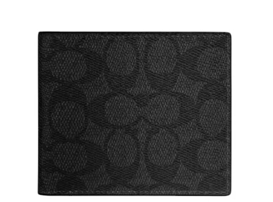 COACH CY406 CQ BK COIN WALLET コーチ コイン ウォレット アウトレット 二折小銭財布 シグネチャー コーテッド キャンバス カーフレザー チャコールグレー/ブラック