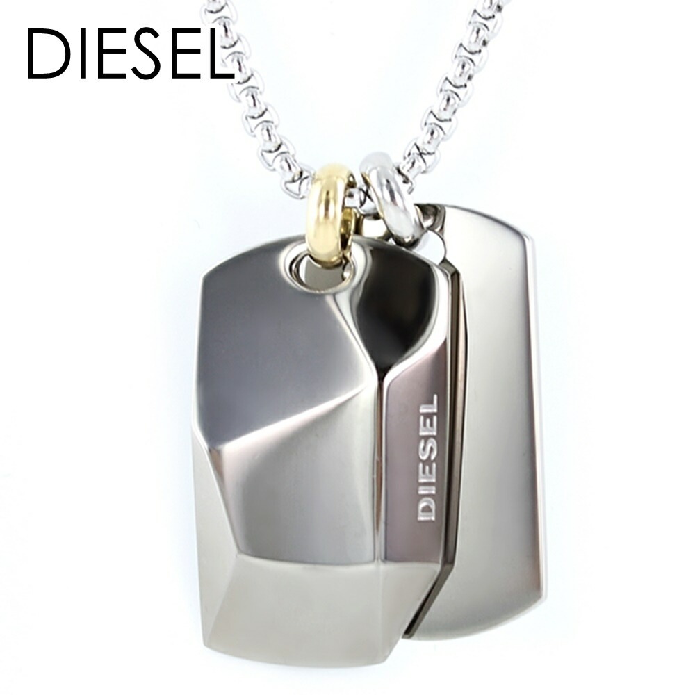 DIESEL ディーゼル ネックレス ペンダント ファッション ジュエリー アクセサリー ユニセックス メンズ レディース プレート ガンメタル シルバー ステンレス DX1143040 記念日 ポイ