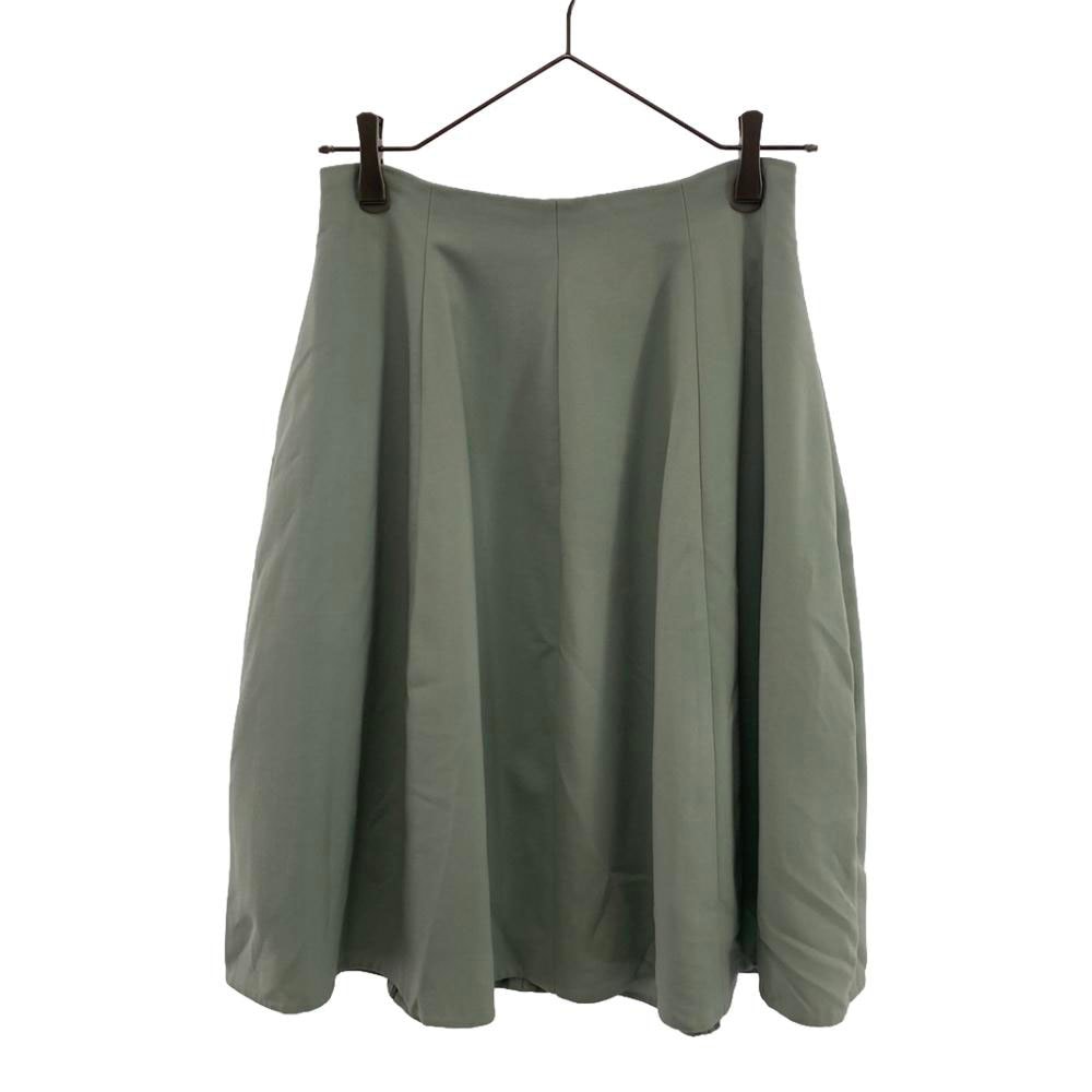 日本製 ウールブレンド 膝丈スカート 38 ライトグリーン バックジップ レディース