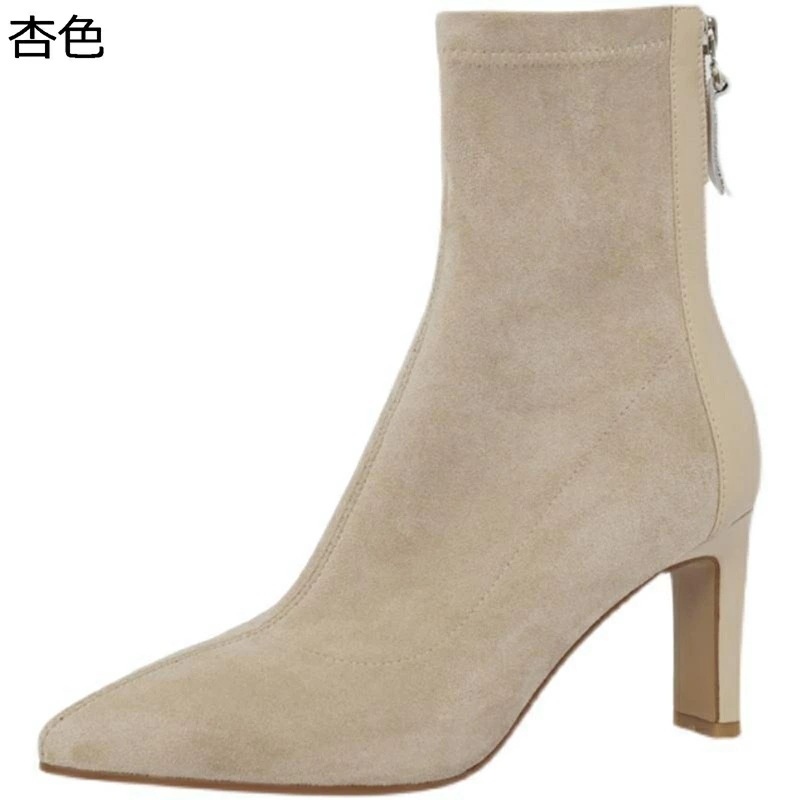 レディースショートブーツ レディース ブーティ ハイヒール スエード ファスナー アンクルブーツ 柔らかい 安定感 女子力 美脚 シンプル 無地 キレイめ 滑り止め 軽便 快適 秋冬用 オフィス