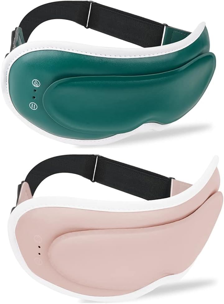 ホットアイマスク3in1 3段加熱モード 7段振動モード クール 温冷 充電式 コードレス サイズ調整可能 遮光 15分タイマー 薄型 父の日( green-pink, ワンサイズ)