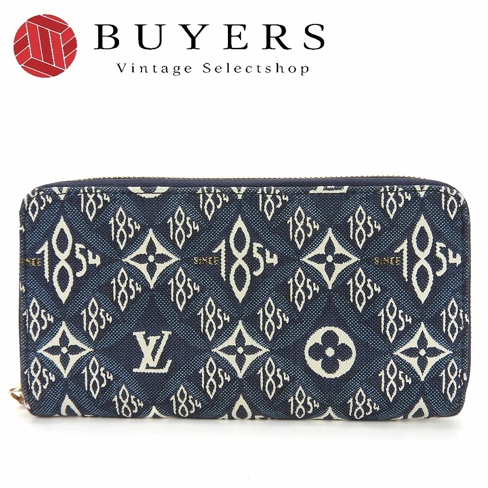 中古 ルイヴィトン ラウンドファスナー 長財布 ジッピーグウォレット モノグラムジャガード SINCE 1854 M80212 ブルー系 ゴールド金具 レザー レディース 女性 メンズ 男性 LV
