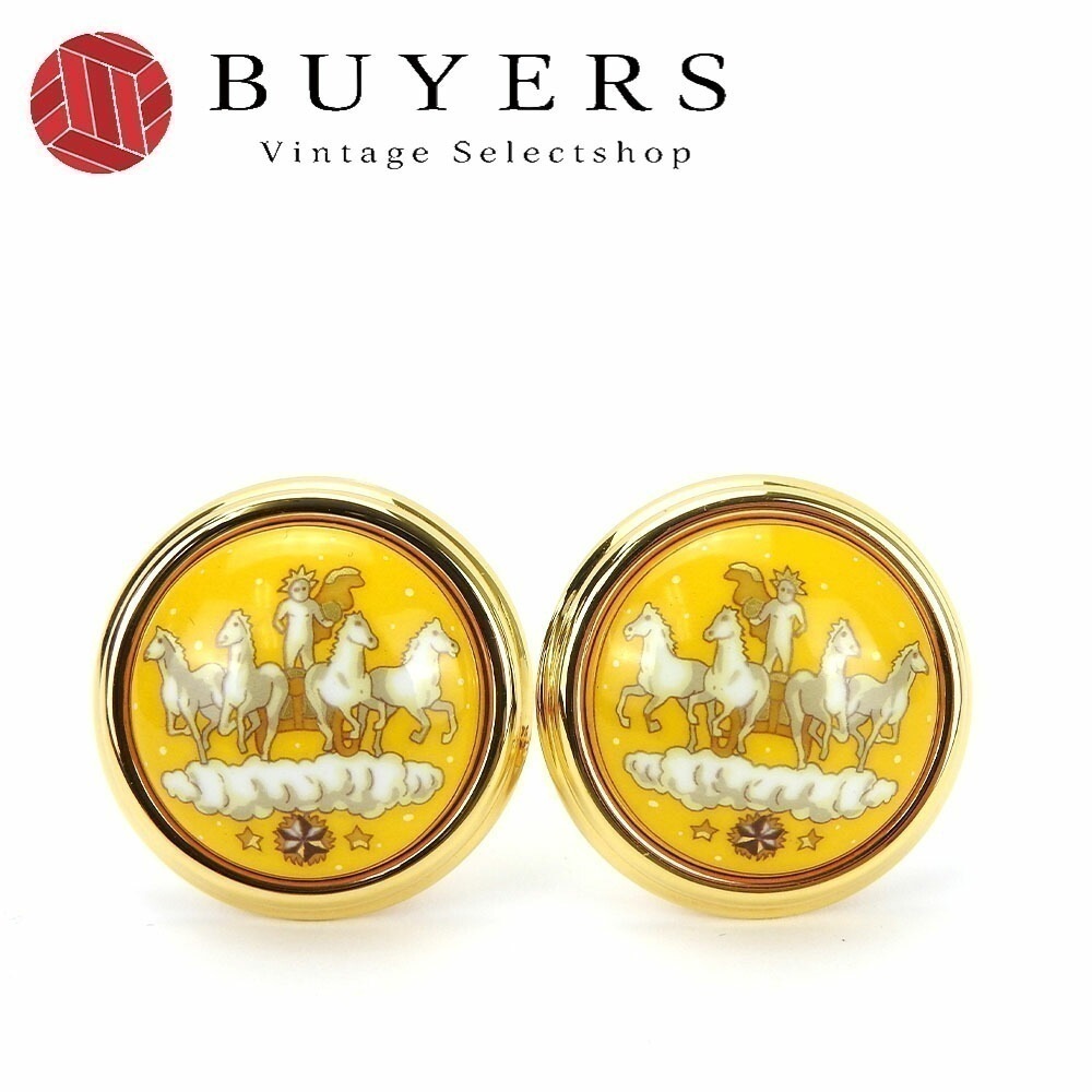 中古 エルメス イヤリング エマイユ イエロー ゴールド 七宝焼き GP メッキ アクセサリー ジュエリー 小物 オシャレ レディース 女性 HERMES earrings accessory 37,700円