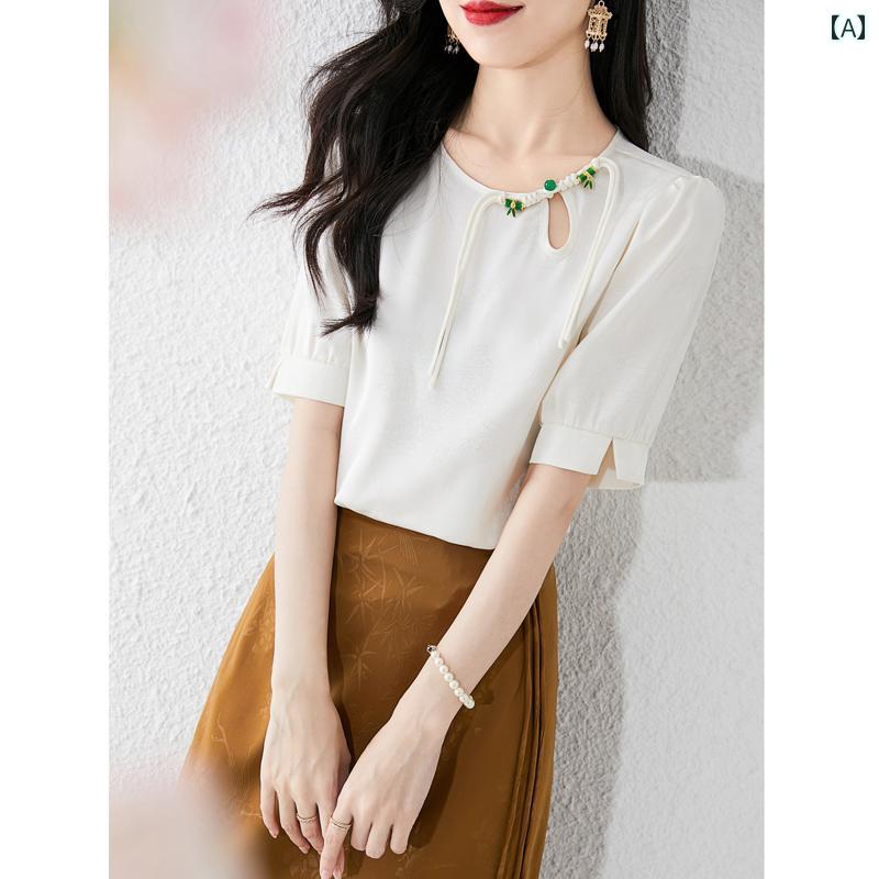 トップス レディース おしゃれ 上品 通勤 オフィス カジュアル 夏 レトロ バックル 新 中国 シフォンシャツ ジャカード 薄手 涼しい 涼しい 6,157円