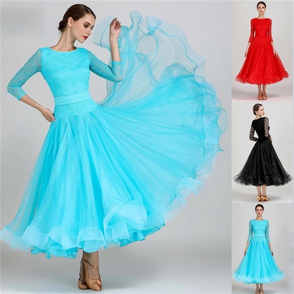社交ダンス モダンドレス 衣装 社交ダンス衣装 赤 黒 ブルー 社交ダンスドレス 大きい裾 ダンス衣装 ワンピース S~2XL ダンス衣装 ダンス発表会 競技着 練習着 演出用 スタンダードドレス ワ 9,111円