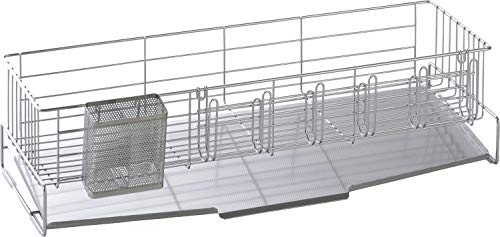 下村企販 日本製 ステンレス鋼 水切りカゴ スリム 水切りバスケット グラスホルダー 箸ポケット付き 省スペースに置ける 奥行58cm 4149