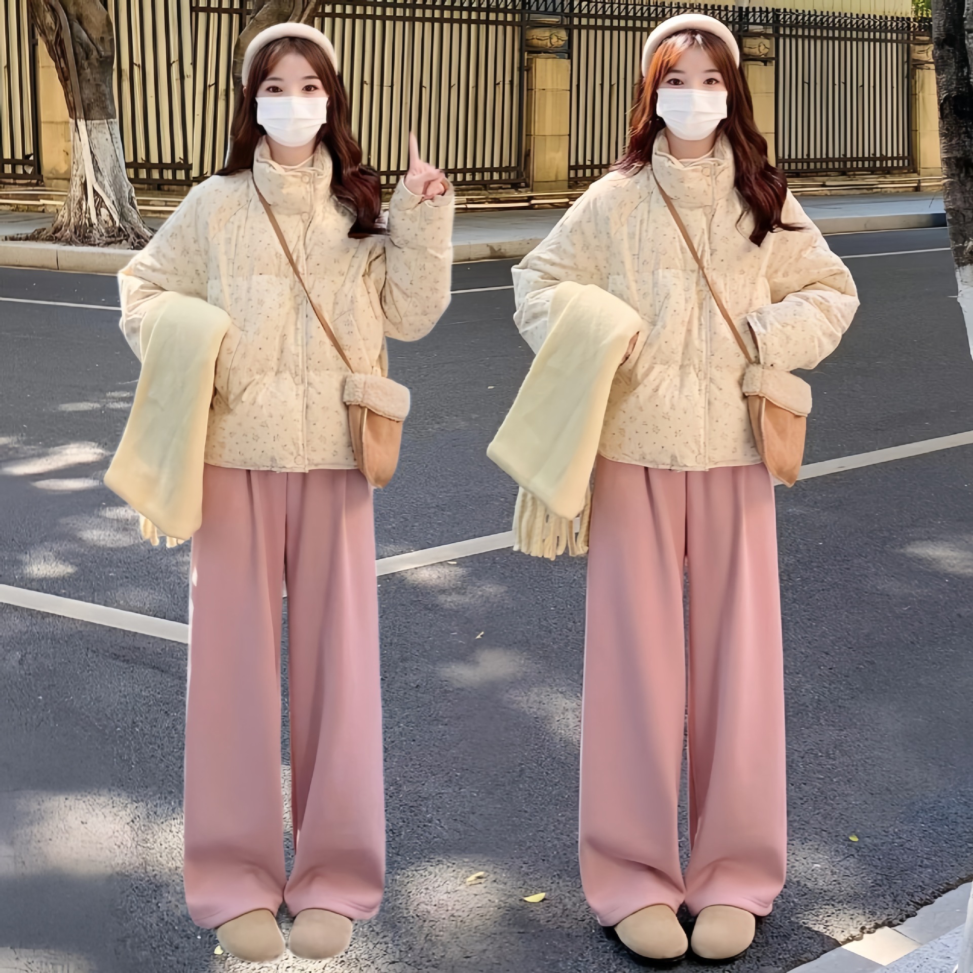 女性用ショートダウンジャケット 2025年新作 スタンドカラー スイートな小花柄 ホワイトダックダウン パファーコート 冬用コート