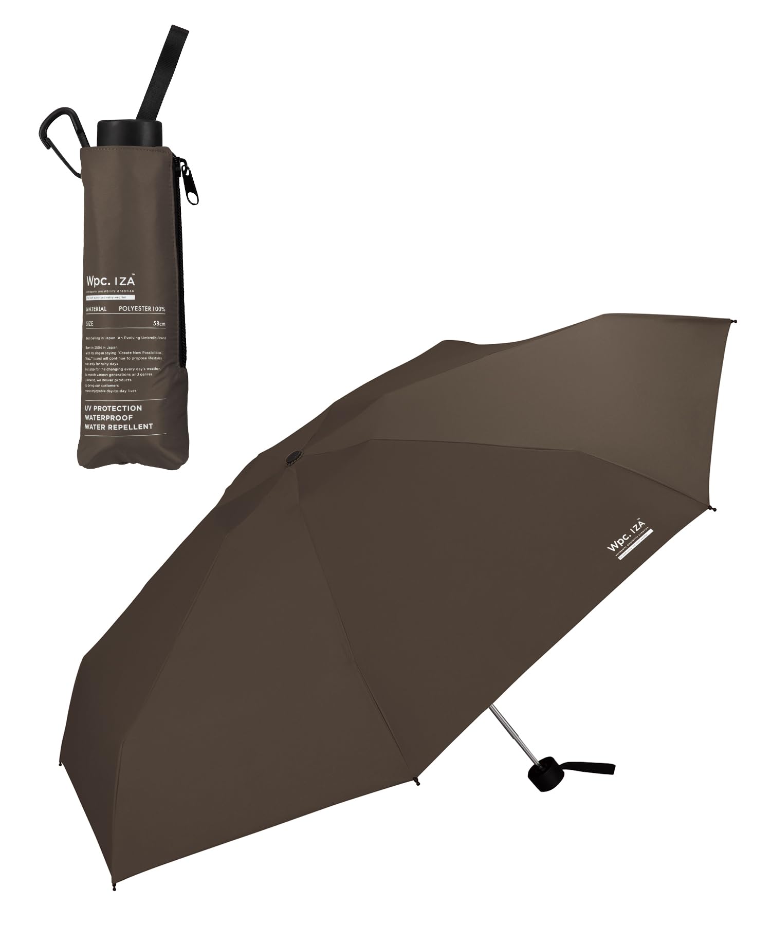 Wpc. IZA 男の晴雨兼用傘【コンパクトなのに開くと大きい】LARGE＆COMPACT ブラウン [遮光率100%・UVカット率100%・UPF50＋・晴雨兼用]日傘 メンズ イーザ 男性 折りた
