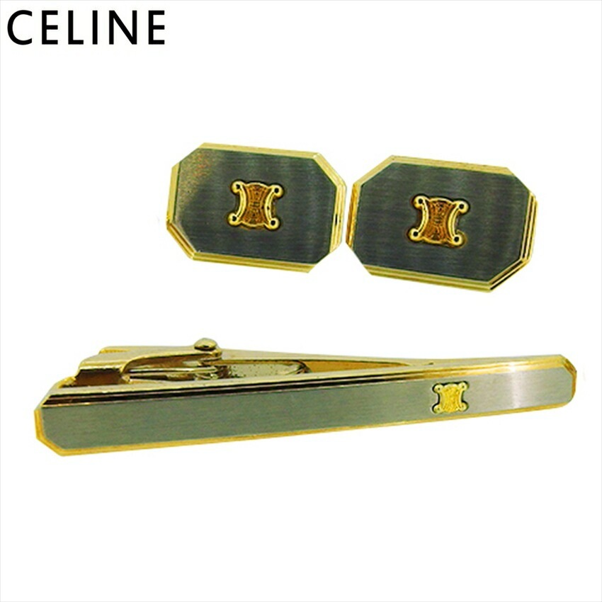 カフス タイピン カフリンクス ネクタイピン 2アイテムセット メンズ トリオンフマーク スウィヴル式 ワニロ式 シルバー ゴールド 中古