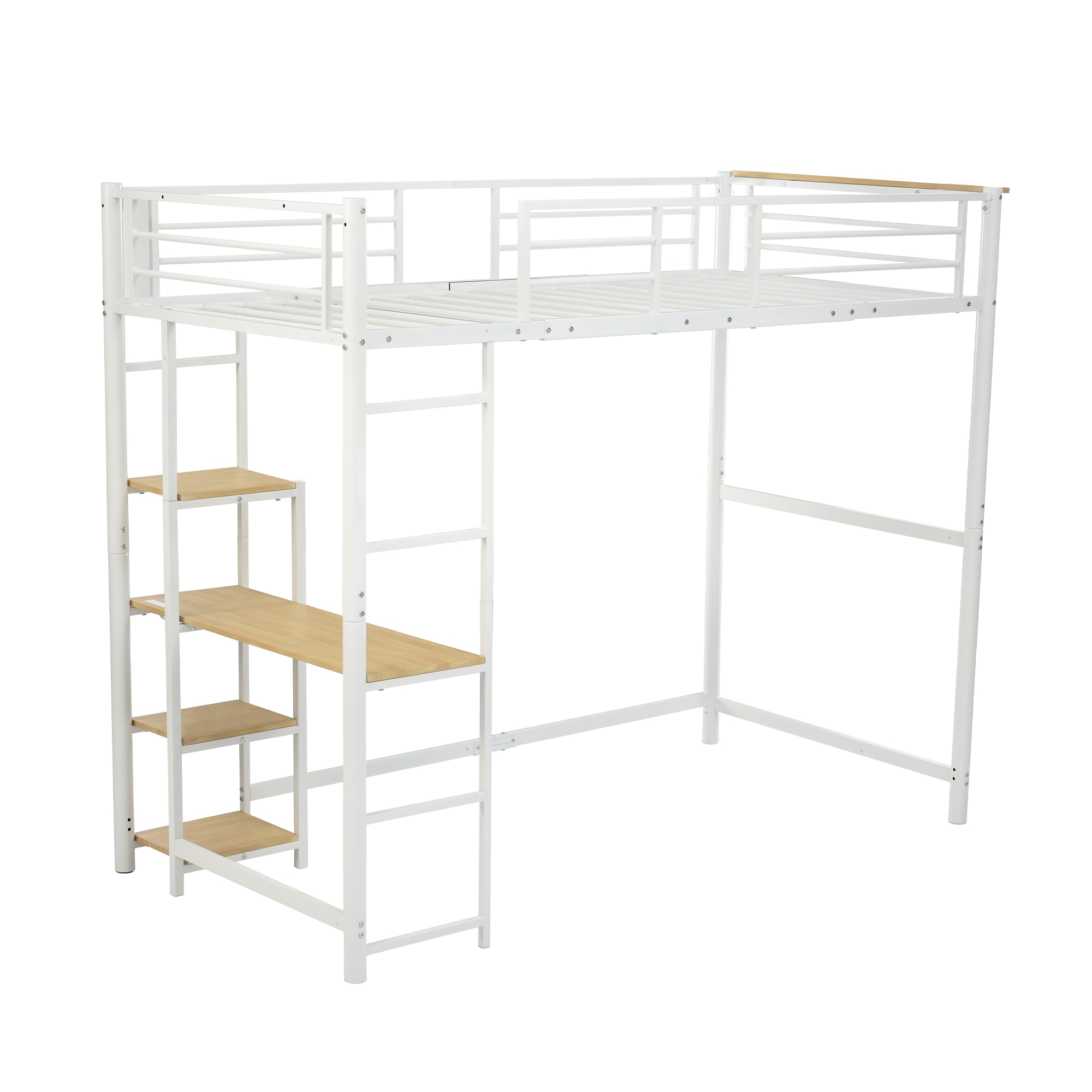 375ロフトベッド パイプベッド シングル 木 デスク付き コンセント付き 耐荷重150kg 高さ170cm 収納棚 ロフトベッド ハイタイプ はしご付き 北欧風 子供部屋 送料無料 スチール 耐震 23,592円