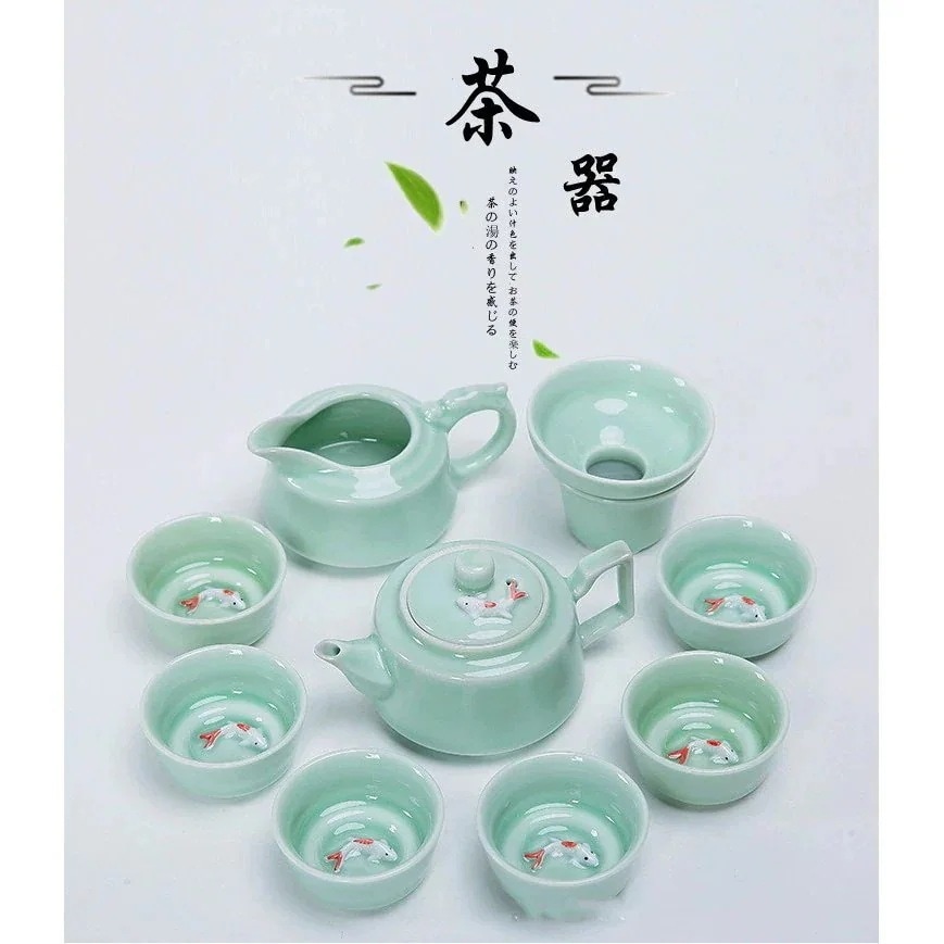 青磁カンフー茶器10頭セット茶器セット 急須　茶用品 茶道具 お茶