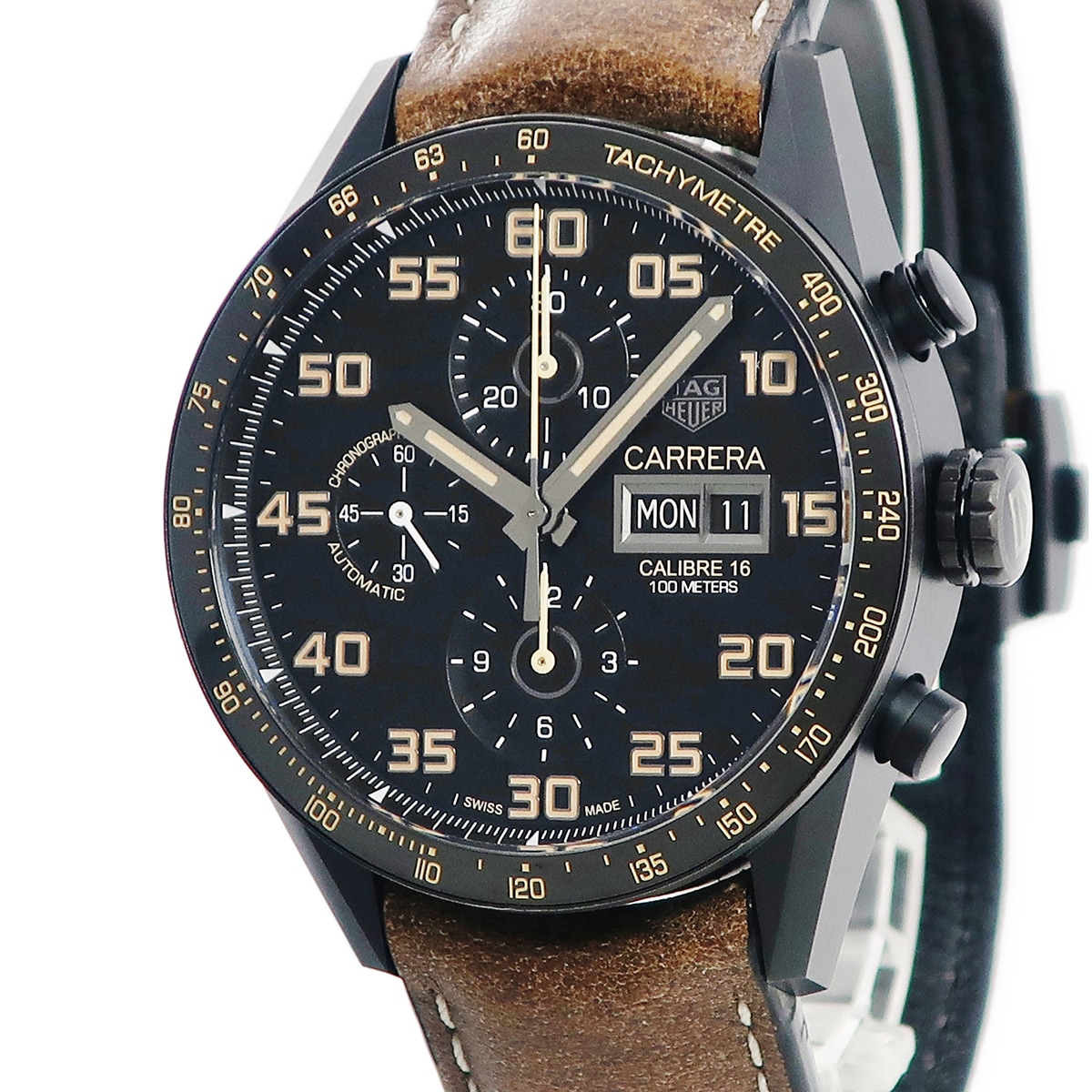 カレラ キャリバー16 クロノグラフ CV2A84.6394 自動巻き メンズ 黒PVD加工 アラビア デイデイト 3年保証