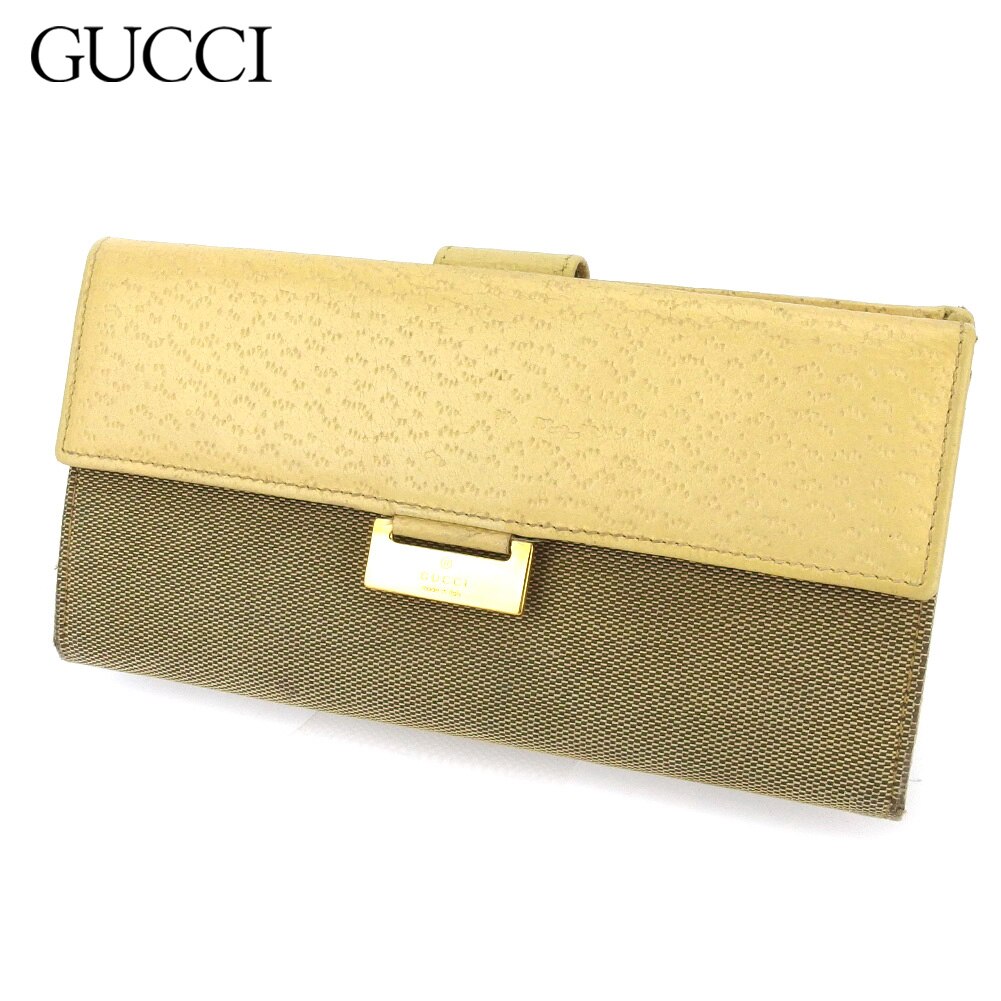 長財布 Wホック 財布 ロゴプレート レディース メンズ ベージュ ブラウン ゴールド 中古 18,369円