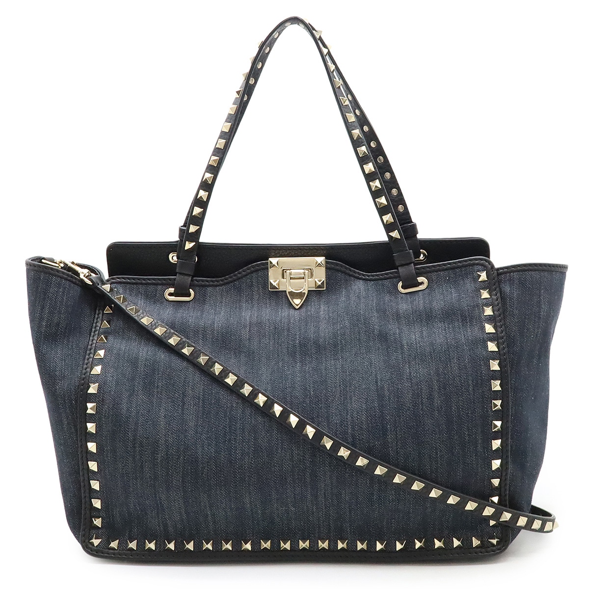 バレンティノ ロックスタッズ トートバッグ 2WAY ショルダーバッグ デニム ネイビー KW2B0970DE