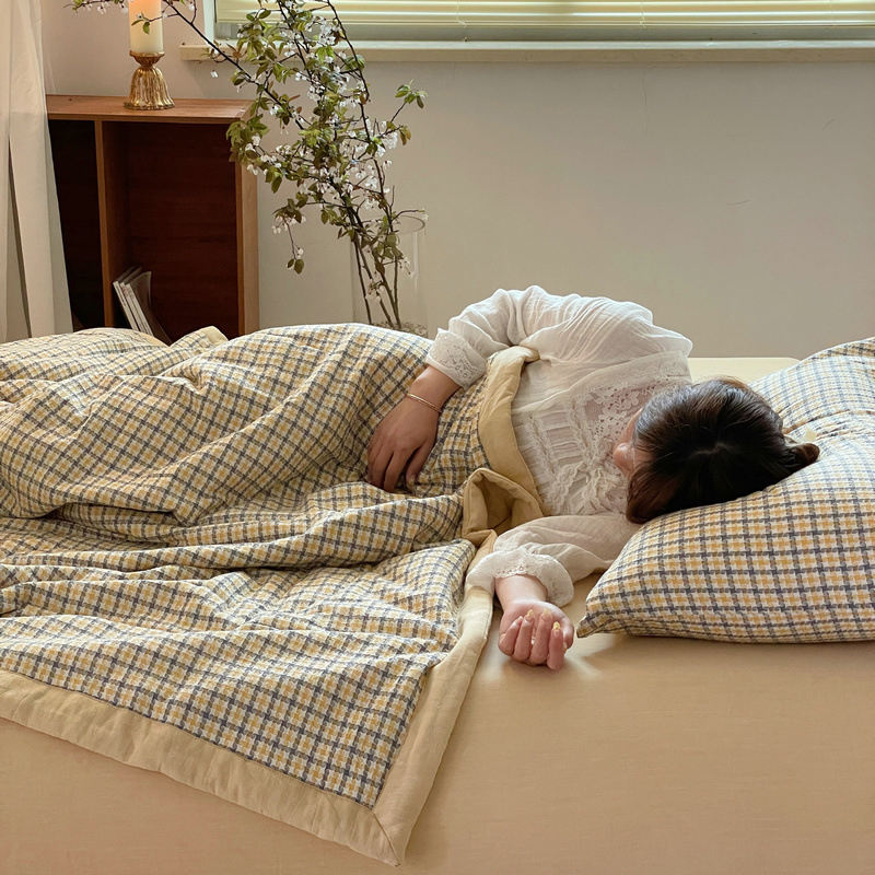 掛けふとん シングル 軽量 カバー必要なし ウォッシャブル 夏ふとん コットン キルトケット チェック柄 コットン100% リバーシブル はだかけ布団 寝汗吸収 セミダブル 14,005円