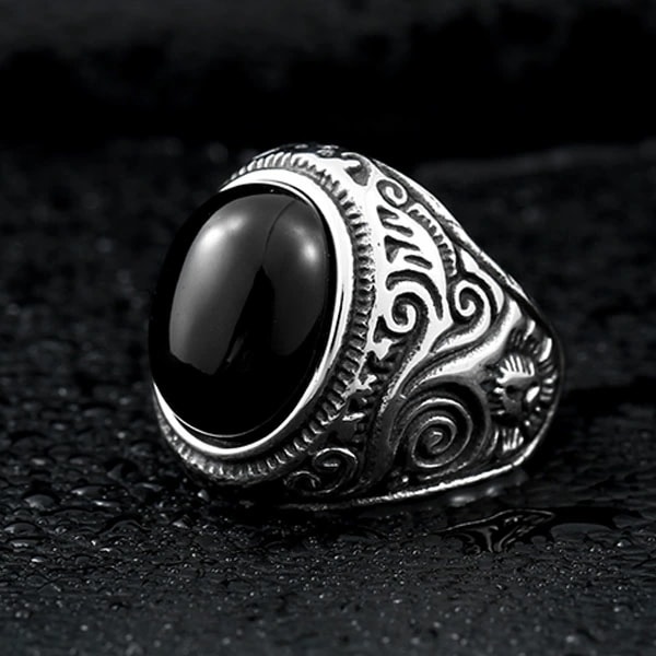 ボヘミアンエンブレムオニキス ステンレス リング（RSG021）指輪 16号-31号 7サイズ チャンピオンリング 印台型 天然石 プレゼント 男性 女性 人差し指 中指 r1194xxxxxxxx