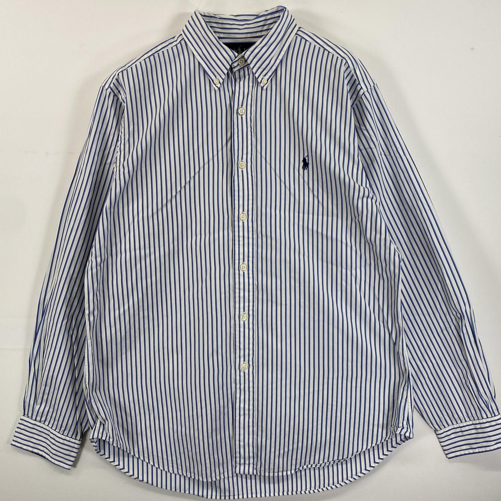 古着 90s/90年代 長袖シャツ ボタンダウン 刺繍ロゴ ワンポイント 16 34/35 ホワイト系 ストライプ メンズ