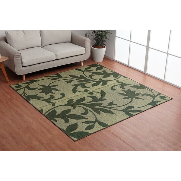 1060710124304 ラグ 長方形 い草 リーフ 自然素材 抗菌防臭 滑り止め不織布 グリーン 約191×250cm メーカー直送