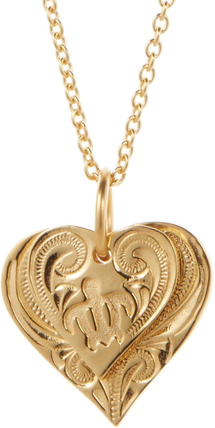Piena ピエナサージカルステンレス316L ハワイアンジュエリー ハート 2枚 ホヌ 亀 ダブルプレート プルメリア スクロール ネックレス ゴールド(ゴールド(チェーン45cm))