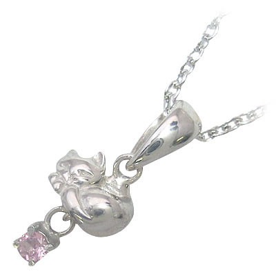 幸せを招く猫モチーフ ( 10月誕生石 ) シルバー ピンクトルマリンペンダントネックレス楽ギフ_包装