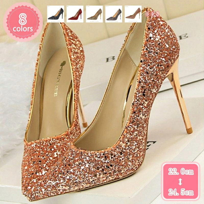 1000円OFFクーポン パンプス ハイヒール ヒール ピンヒール キャバ 結婚式 パーティー レディース 靴 痛くない 歩きやすい グリッター キラキラ ラメ シルバー ゴールド 赤 ポインテッドト