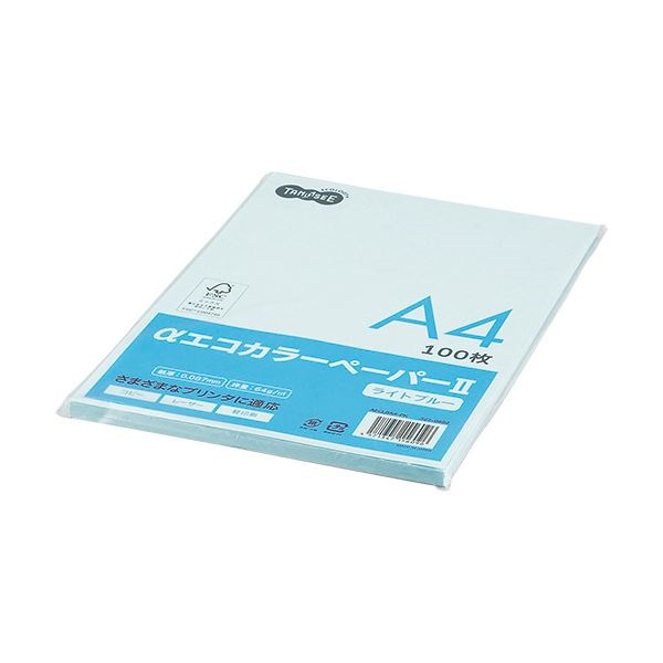 （まとめ） TANOSEE αエコカラーペーパーII A4 ライトブルー 少枚数パック 1冊（100枚） 30セット