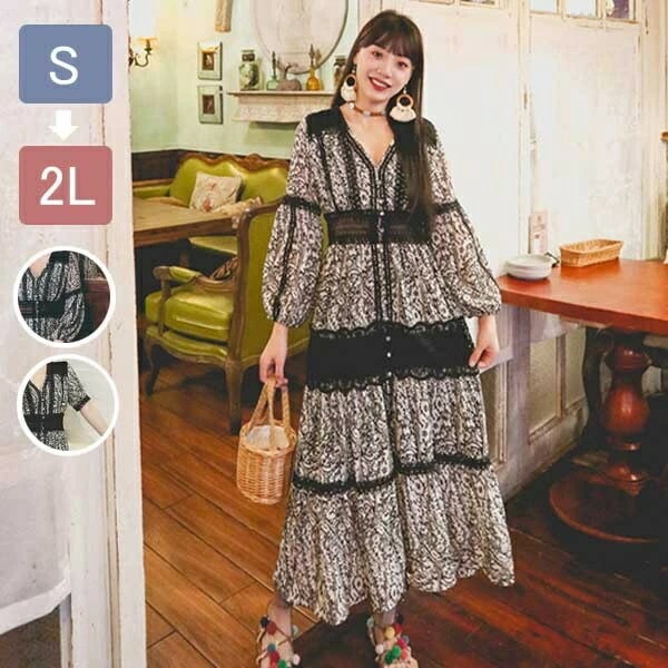 最終在庫ワンピース 夏 花柄 Vネック ハワイアン アロハ プリント ボヘミア風 マキシ 長袖 半袖 リゾートワンピ 夏ワンピ ロング マキシワンピ レディース ファッション リゾートワンピース ブラ