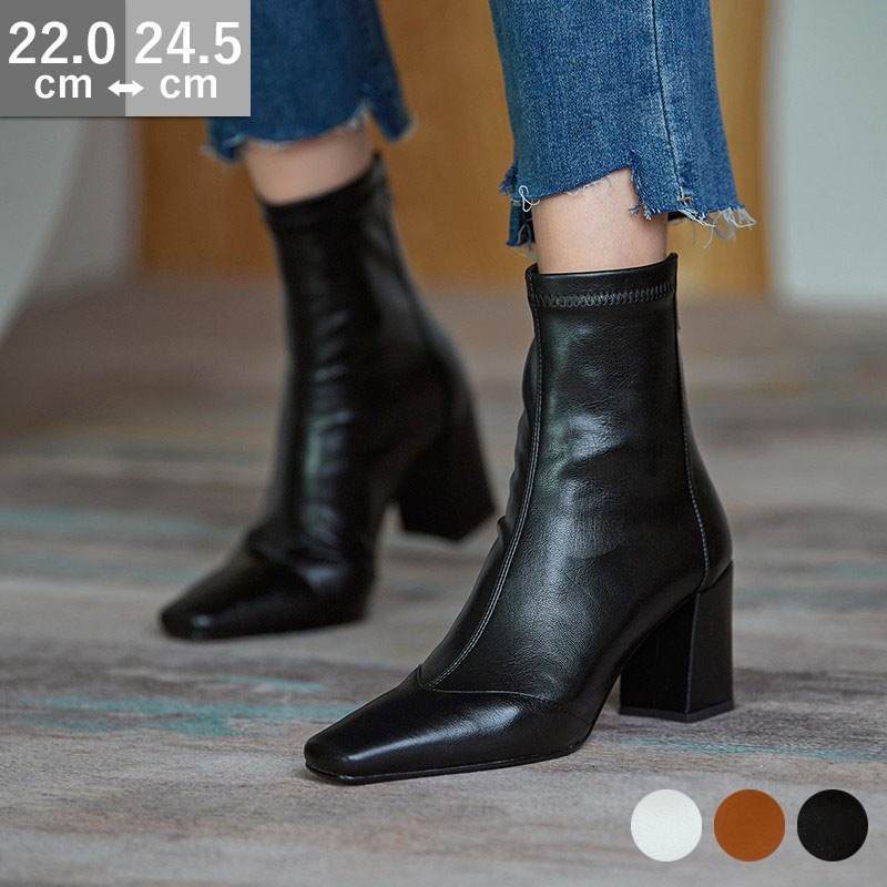 ショートブーツ レディース ブーツ スクエアトゥ 太めヒール 7cmヒール バックジッパー 太ヒール 履きやすい トレンド 秋冬新 チャンキーヒール