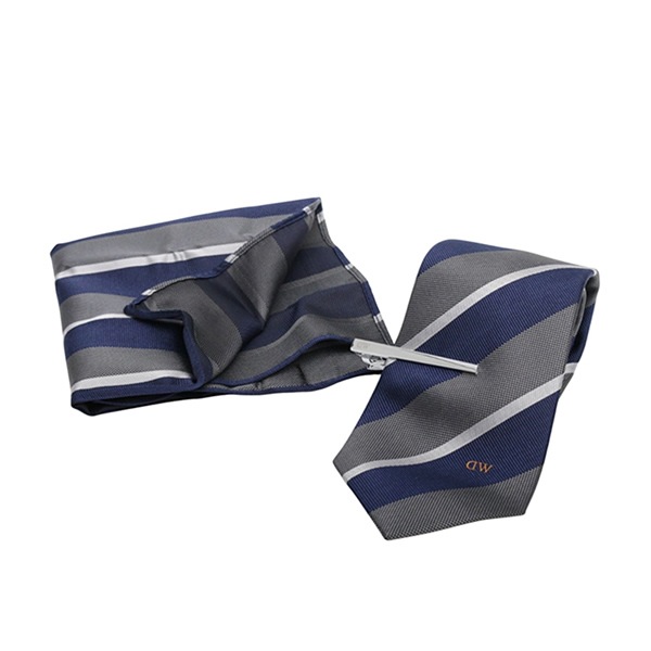 ネクタイ＆チーフ＆タイバー 3点セット DW02800004 NAVY GRAY グレー