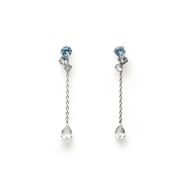 リボン済＆紙袋 ピアス レディース 3月誕生石 誕生日 2wayチェーンチャームピアス アクアマリン トパーズ フェルスパー K10ホワイトゴールド 祝い