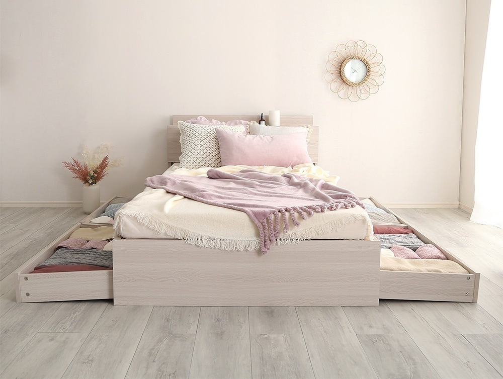 ベッド セミダブル 引き出し収納 おしゃれ 北欧モダン ベット 木製 棚 コンセント チェスト