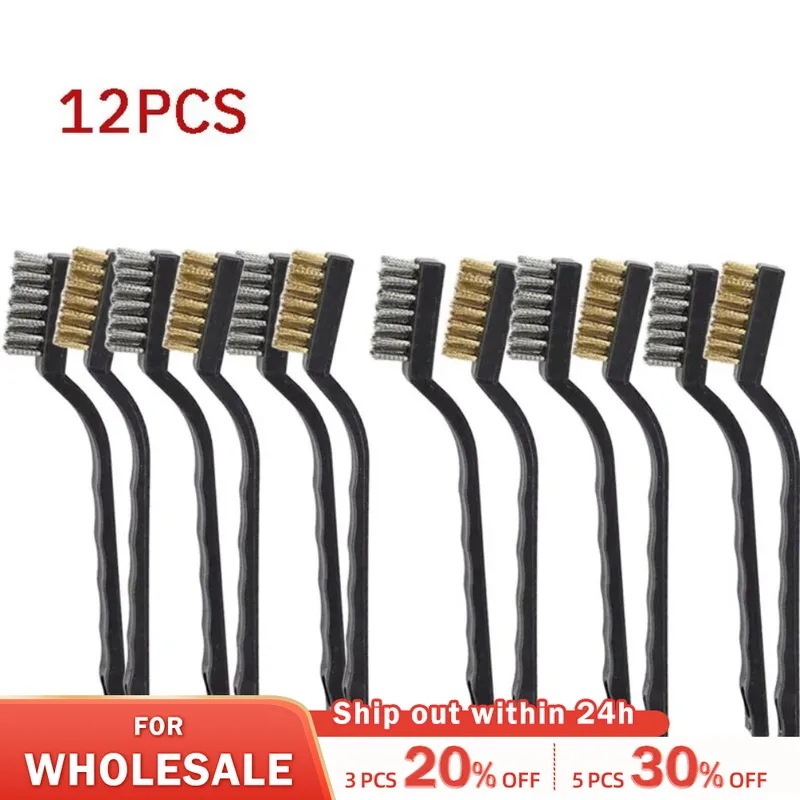 6 or12 pcs工業用歯ブラシミニ銅鋼ワイヤーブラシステンレス鋼ワイヤーブラシ汚れハードクリーニング歯ブラシ