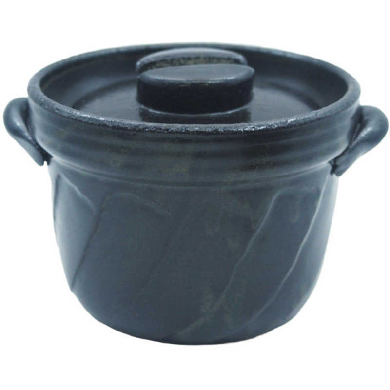 マルヨシ陶器　炊飯土鍋 3合炊 直火専用 ねじりごはん鍋 萬古焼 黒釉　M7914