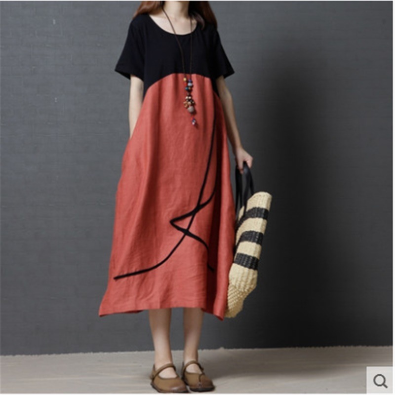 1743.レトロリネンマキシ丈ワンピース（オレンジ）2019 春夏 sale 大人カジュアル 通学 普段使い ランチ カフェ 女子会 シンプル 100,000円