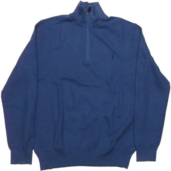 ワンポイント コットン セーター ハーフジッパー ブルー系 PR2-1140