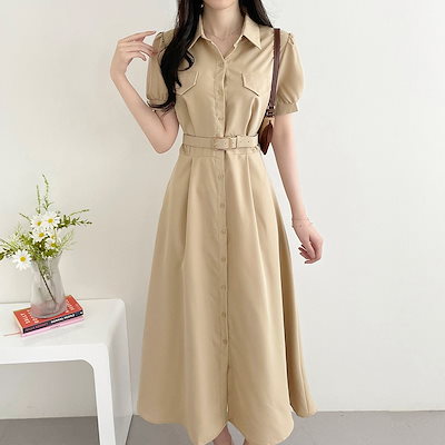 Qoo10] 清楚系 ベルト付 シャツワンピース 上品 : レディース服