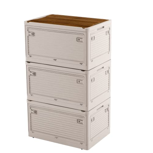 Aroya 収納ボックス 折り畳み 木製天板 全方向から取り出せる 衣類整理 キャスター付き 収納ケース 衣装収納 蓋付き 大容量 大型 家庭用 オフィス用 車用 積み重ね 幅60x奥行42x高さ34