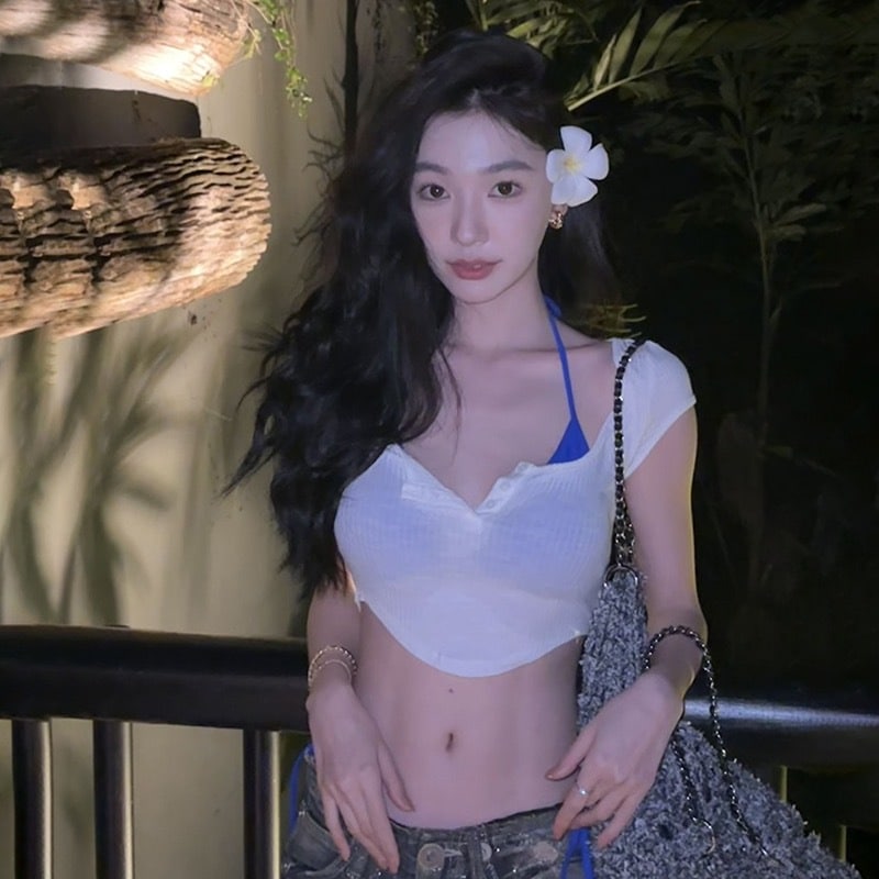替换レトロ ブルー 分体 ビキニ カバーアップ付き シルエット セクシー 温泉 ビーチ4521297