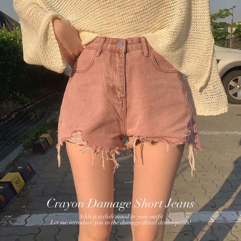 韓国の女性ファッション/ [4color] クレヨンダメージショートパンツ pt1333