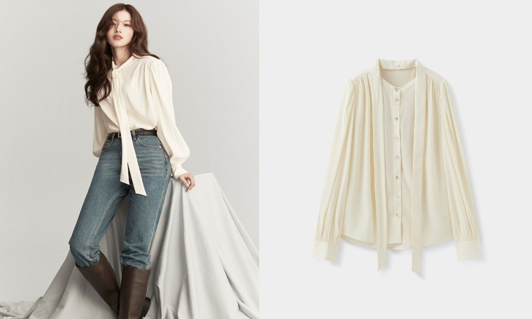 [TWICE SANA] BERETTA tie shirring blouse_3colors