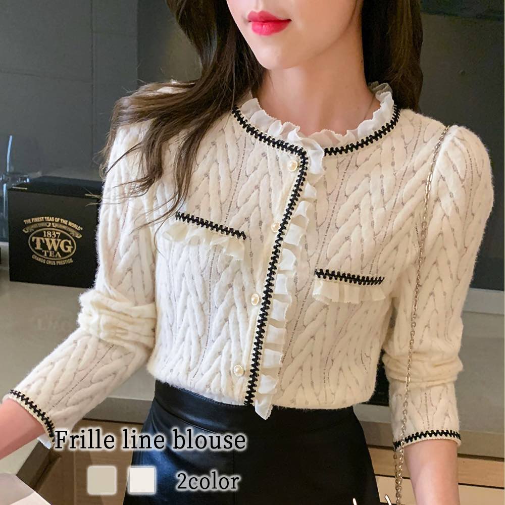 ブラウス レディース フリルラインブラウス 事務服 フリル 高品質 Tシャツ 春 スーツ ボウタイ ワンピース 人気 ノーアイロン 秋 きれいめ 白 オフィス 50代 冬 安い ブランド 長袖 シャツ