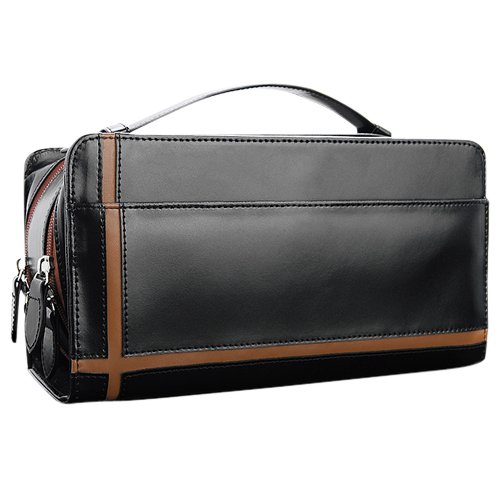 【新規OPEN】【期間限定セール】【激安】【新品未使用】馬革ホースレザー　ブラウンクロスライン　スクエアタイプ　ダブルファスナー式　セカンドバッグ　UH-2175　BK/BR