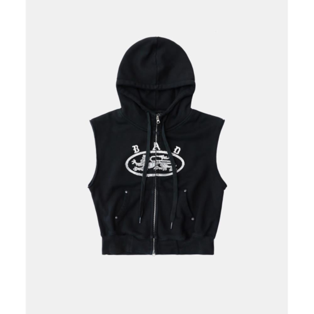 BADBLOOD Mystic Patch Sleeveless Hooded Zip-Up Washed Bl