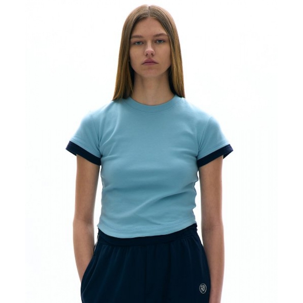 PARTIMENTO レディースレイヤードショートスリーブ Tシャツ_スカイ