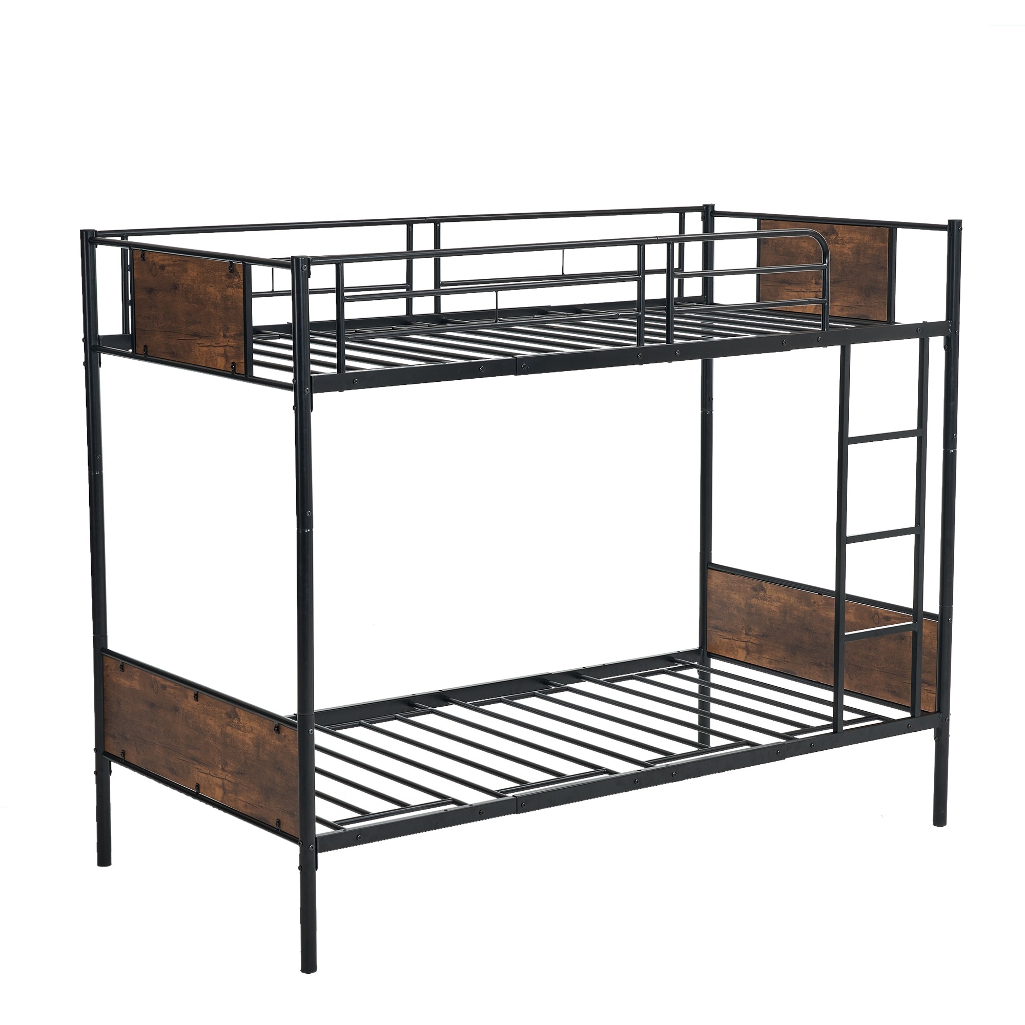 96【新品】ブラック二段ベッド シングルベッド パイプベッド シングル 木 収納 北欧風 子供部屋 スチール 耐震 ベッド SDG