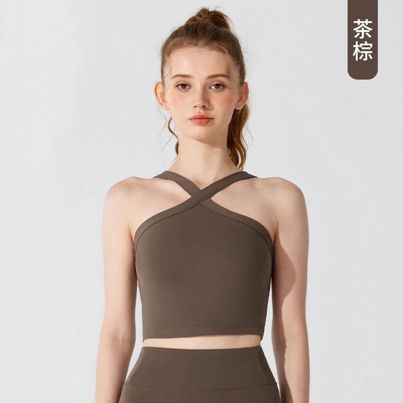 出荷が早いストレッチの効いたヨガウェア！お家ヨガウェア スポーツ下着 ランニング 防振 背中が美しい 速乾 ブラジャー チョッキ着 フィットネス 首掛け式 夏 韓国 6,872円